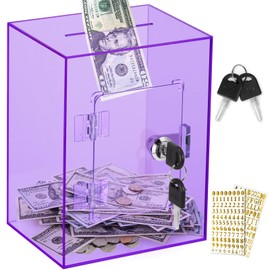 X-Large Piggy Bank for Adults Kids, Vcertcpl Acrylic Clear Piggy Bank with Key Money Saving Box for Cash Saving, Openable Adults Bank for Real Money Bank Coin Bank Change Jar (Purple)