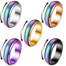 YADOCA Pack of 5 Mood Rings Spinner Rings for Women Men Girls Children Stainless Steel Emotion Ring Temperature Change Colour Stress Relief Fidget Ring Anxiety Rings, Stainless Steel