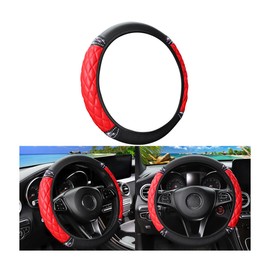 TNAIYH Bling Car Steering Wheel Cover, 14.5-15inch Sheepskin Crystal Rhinestones Elastic Vehicle Steering Wheel Protector, Auto Interior Accessories, Universal for SUV Sedan Truck (Red)