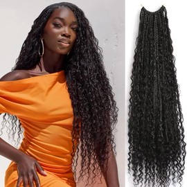 Boho Box Braids Goddess Box Braids Crochet Hair Bohemian Braids Braiding Hair Box Braids with Curly Ends Pre-looped Synthetic Crochet Hair for Women 24 inch 2pack/80strands