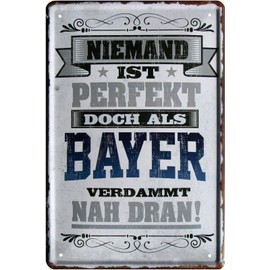 2137 Tin Sign with German Text "Niemand ist Perfekt, aber als Bayer 20 x 30 cm [German Language]