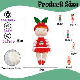 35cm Christmas Red Dress Plush Elf Toys,Red Dress Christmas Stuffed Girl Bow tie hair Plush Pillow Toys Squishy Cotton Plushies Doll,Elf Girl Soft Body Toy Gift Kids Birthday Xmas Home Decorations