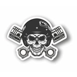 AMA SHOP skull shaped sticker with vintage pvc pistons for wall decals car motorcycle helmet camper boat