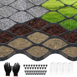 Gravel Grid 40 x 4 FT, 2'' Depth Geo HDPE Grid, Gravel Grid Driveway Stabilization with Gloves, Geo Cell 1900 Lbs Per Sq Ft Load, Ground Grid for Walkway, Parking Lot, Garden Path, Slope Protection