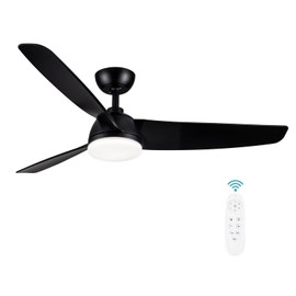 Sevenine 52 inch Ceiling Fans with Lights and Remote,Black Ceiling Fan with 3 Blades,6 Speed Reversible DC Motor,3CCT Dimmable LED,Modern Ceiling Fan for Indoor or Covered Patio