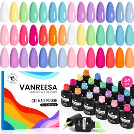 VANREESA 24 Pcs Gel Nail Polish Set, 21 Colors Gel Polish with Base Coat Glossy & Matte Top Coat Yellow Green Blue Pink Purple Orange Gel Polish Kit Nail Kit Gifts for Women Girls
