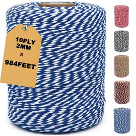 Blue and White Twine String,984 Feet Christmas Bakers Twine 2MM Heavy Duty Packing String for DIY Crafts,Christmas Decoration,Gift Wrapping,Craft Wrapping