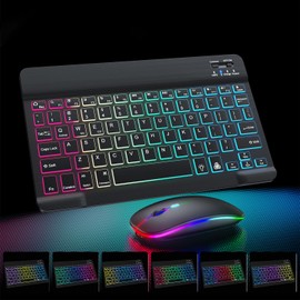 SYCYKA Teclado y Mouse Español Inalámbrico, Teclado Bluetooth RGB de 13 Pulgadas, Ratón de Modo Dual con 3 dpi Ajustables, para iOS Android Windows Mac Tabletas Portátiles Teléfonos y Computadoras