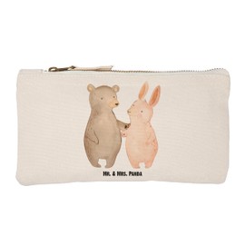 Mr. & Mrs. Panda Make Up Bag Bear Rabbit Hugging, White, Hand Drawn