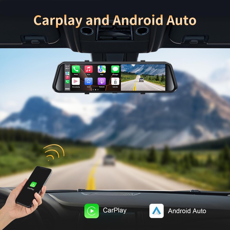 2.5K Mirror Dash Cam with Carplay Mirror & Android Auto,