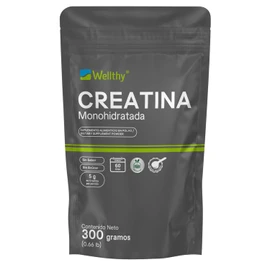 Wellthy Creatina Monohidrata 300g. 100% Pura, Sin Sabor, Sin Azúcar, 5g de Creatina por porción, 60 días de Consumo, Scoop Incluído, Bottle Free.