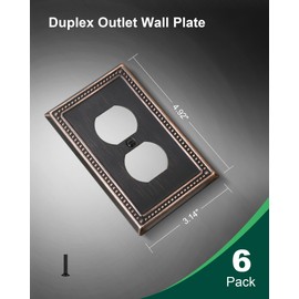 TREEWELL 6-Pack Duplex Outlet Cover Plate, Aged Bronze Metal Wall Plates for Electrical Outlets, 1 Gang Receptacle Light Switch Cover, Pearls Decorative Switch Plates and Outlet Covers