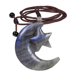 KYEYGWO Natural Labradorite Pendant Necklace with Adjustable Cord, Crystal Star Moon Necklace Gothic Jewellery Gifts for Men Women