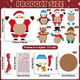 166pcs Christmas Coaster Craft Kit 12 Set Winter Foam Craft Kit for Kids DIY Make You Own Santa Claus Table Cup Mats Xmas Holiday Party Decor Supplies Favors for Gift Home Kitchen Dining Activities