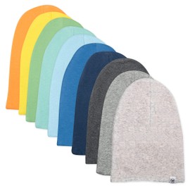 HonestBaby Organic Cotton Reversible Beanie Hats Multi-Packs, 10-Pack Rainbow Boy, One Size
