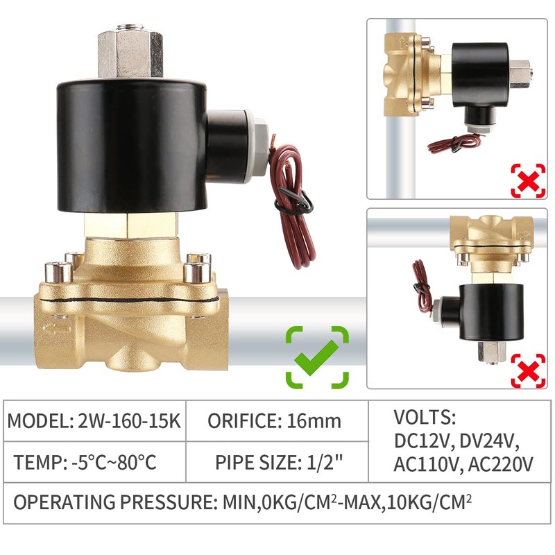 Baomain Pneumatic 1/2 Inch Normally Open 2 Way Brass Electric