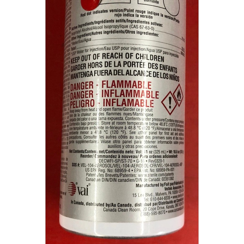 Veltek Associates (1) VAI DECON-AHOL 70% ISOPROPYL ALCOHOL 30% WATER