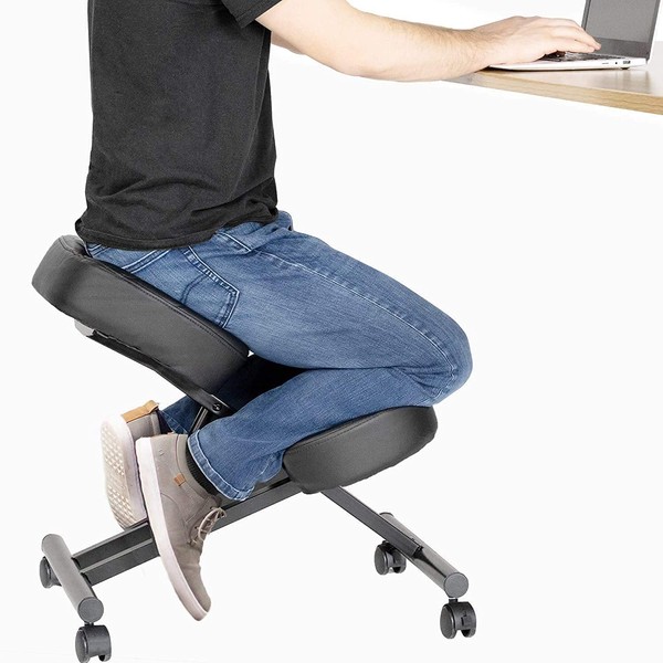 Kneeling Chair Orthopaedic Stool Adjustable Ergonomic Back Posture Office Frame Seat Black 2022 WINNER*