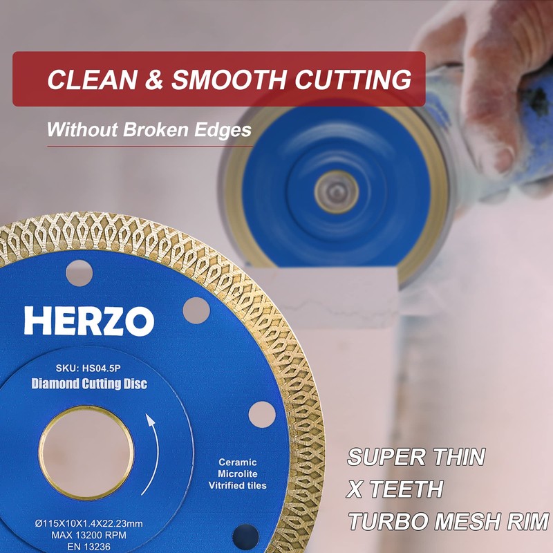 HERZO Set of 3 Diamond Cutting Discs 115 mm Extra