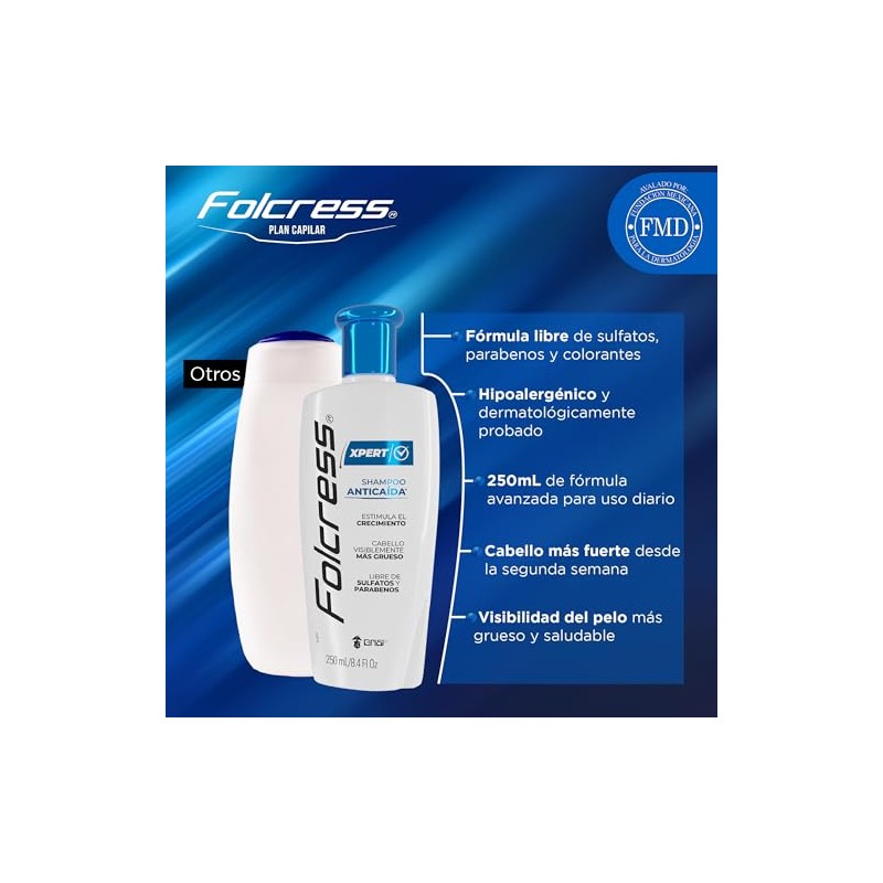 Folcress Xpert Shampoo Anticaída Libre de Sulfatos y Parabenos Grisi