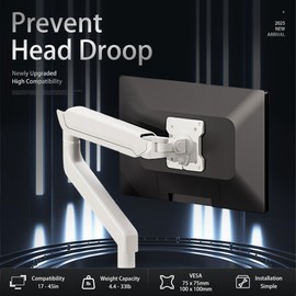 White Single Monitor Arm, 17-45 Inch, Holds 4.4-33lbs, Full Motion, Desk Mount for VESA 75x75/100x100