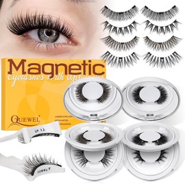 QUEWEL Magnetic-Eyelashes, 3D Natural Look Magnetic Lashes with Applicator No Glue and Remover Needed False Lashes Kit Easy to Use (4 pairs-DJ-CX-A-new)