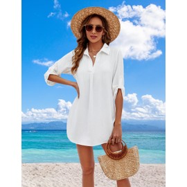 BMJL Women 2024 Beach Cover Ups Bikini Swimsuit Coverup Side Split Bathing Suit Cover Up (X-Large, White)