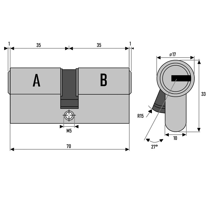 Löwen Sicherheit Cylinder Lock 70 mm 35/35 with 5 Keys