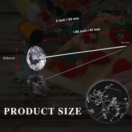 Outus 100 Pieces Diamond Bouquet Pins Rhinestones Corsages Pins 2 Inch Crystals Gems Diamonds for Floral Flower Bouquets Wedding Floral Bridal Hair Accessories Jewelry Decor DIY Craft Sewing