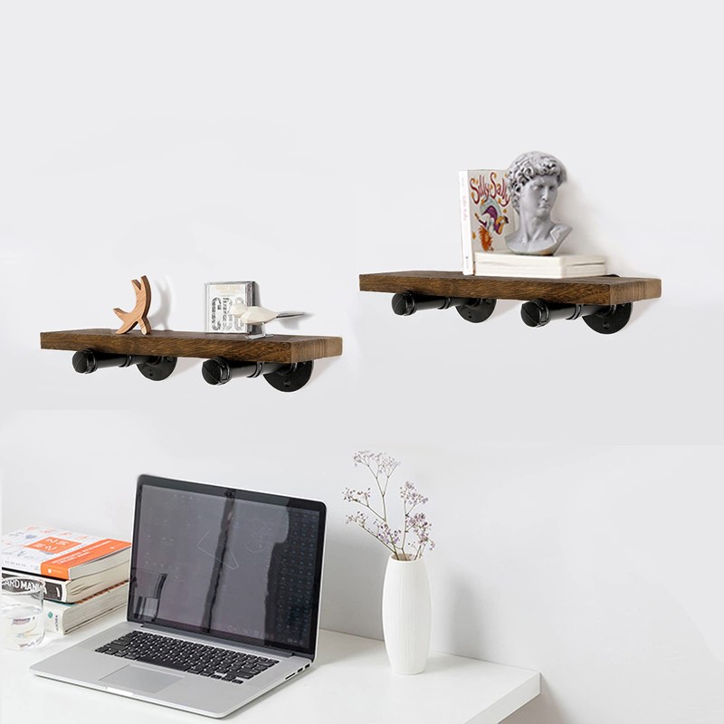3/4" Industrial Black Iron Pipe Shelf Brackets, Rustic Wall Mounted