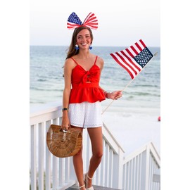 American Flag Headband 4th of July USA Star Heart Earrings -Red White and Blue Bow Headpieces Fourth of July Patriotic Brooches Pin Jewelry Accessories Gift