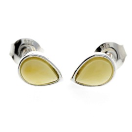 Stud Earrings 925 Sterling Silver Baltic Amber for Women or Girls M638 Cognac Green and Lemon Stone Amber, Stone, Amber