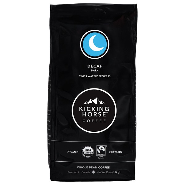 Kicking Horse Coffee, Decaf, Swiss Water Process, Dark Roast, Whole Bean, 10 oz - Certified Organic, Fairtrade, Kosher Coffee
