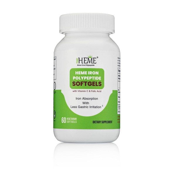 Pharmvista Heme Iron Polypeptide Softgels - with Vitamin C & Folic Acid - Gluten Free, Non-GMO - 60 Count