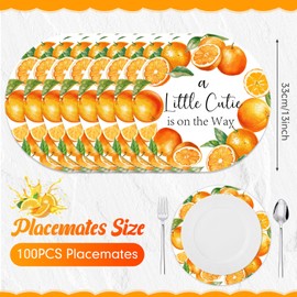 Gandeer 100 Pack Orange Place Mats Summer Fruit Little Cutie Baby Shower Decorations 13 Inch Paper Disposable Round Citrus Paper Place Mats Watercolor for Birthday Party Supplies Dining Table