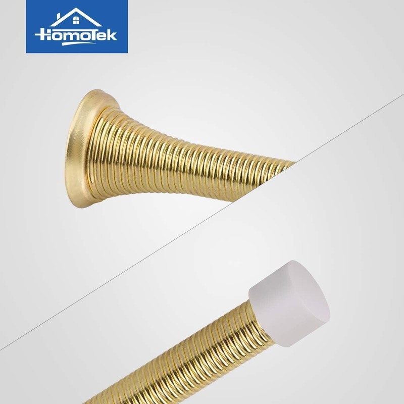 Bright Brass Spring Door Stopper with Rubber Bumper – Baseboard