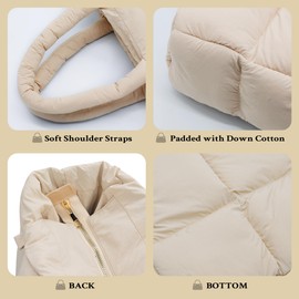 NAARIIAN women large puffer purse puffy tote bags dupes light weight handmade nylon bag woven shoulder handbag, Beige Xl, X-Large