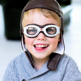 Baghera Set Cappello Pilota Bambino e Occhiali Pilota Bambino | Cappello e occhiali stile aviatore per bambini vintage | Set berretto e occhiali aviatore per bambini a partire da 3 anni d'età