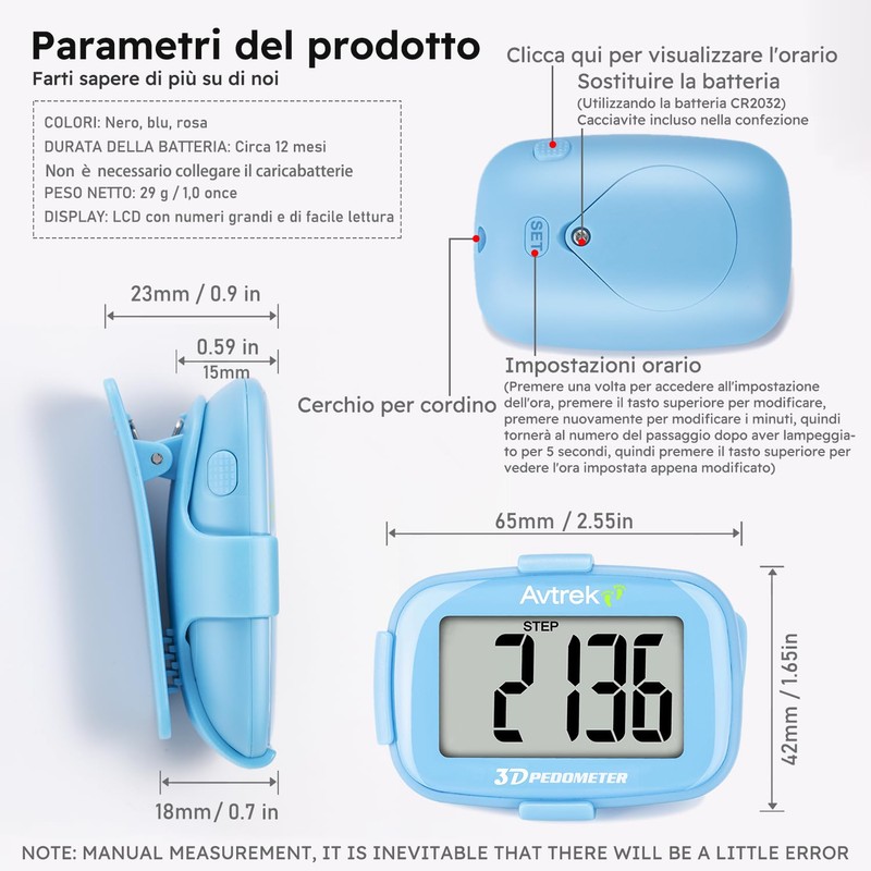 Avtrek Pedometer with Pedometer and Pedometer, Illuminated Display and Time