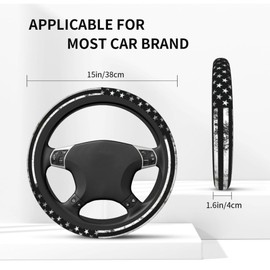 Black American Flag Steering Wheel Cover - Retro America Flag Steering Wheel Car Accessories Universal Vintage USA 15 Inch Steering Wheel Cover Women Men Neoprene Anti Slip Wheel Cover Protector