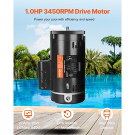 VEVOR 1 HP Pool Pump Motor, 3450 RPM High Speed, 115V (9.0 Amps) / 230V (4.5 Amps), 90μF/250V Capacitor, 1.25 SF, CCW Rotation, 56Y Square Flange Replacement Motor for Swimming Pools, Spa Centers