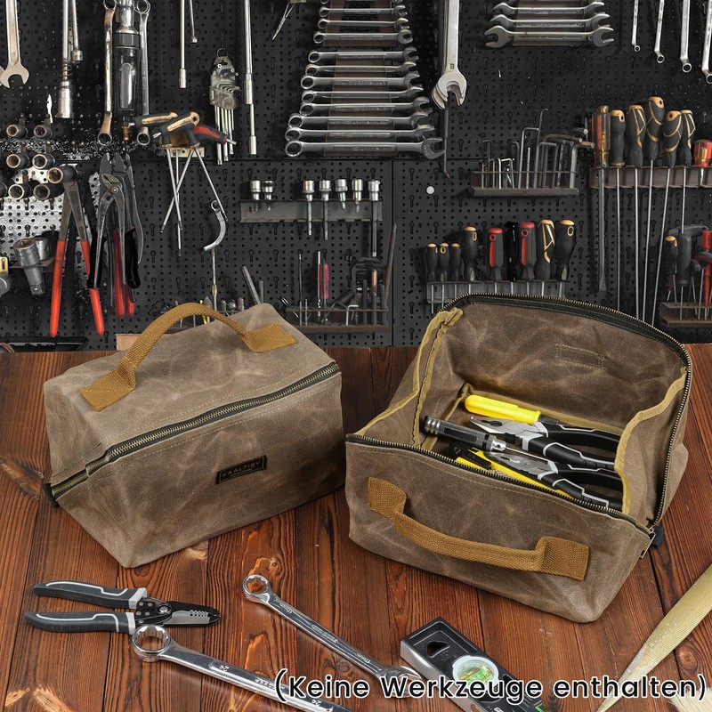 Canvas Tool Bag, Zippered Tool Pouch with Handle, 16 oz