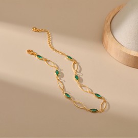 Yumikoo 18k Gold Plated Anklet Ankle Bracelets for Women,Elegant Green Druzy Gemstone Anklet in 18K Gold Plated - Adjustable Chain with Sparkling Green Squares for Women (Marquise Emerald)