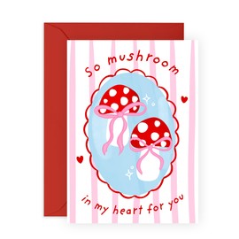 Cute Mushroom Love Card - So Mushroom in My Heart for You - Romantic Card for Anniversary, Valentine’s Day, or Just Because - For Wife, Husband, Spouses, Partners, and Loved Ones