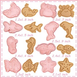 8 Mini Ocean Animal Cookie Cutters Set, 3D Raised Design Animal Embossing Stamps, Goldfish, Whale, Crab, Dolphin, Starfish, Shark, Turtle, Seahorse, Baking Molds