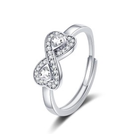 S925 sterling silver ring for women Infinity Ring Heart Rings with Cubic Zirconia adjustable rings Forever love thumb rings for women Valentines Birthday Jewellery Gifts(white)