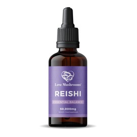Love Mushrooms Reishi Liquid Drops, 50,000mg, Mushroom Supplement to Support Essential Balance, Organic & Vegan, 1 x 50ml Dropper Bottle