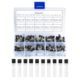 Eowpower 250 Pieces 10 Values NPN PNP Power Transistors Assortment Kit, BC327 BC337 BC517 BC547 BC548 BC549 BC550 BC556 BC557 BC558