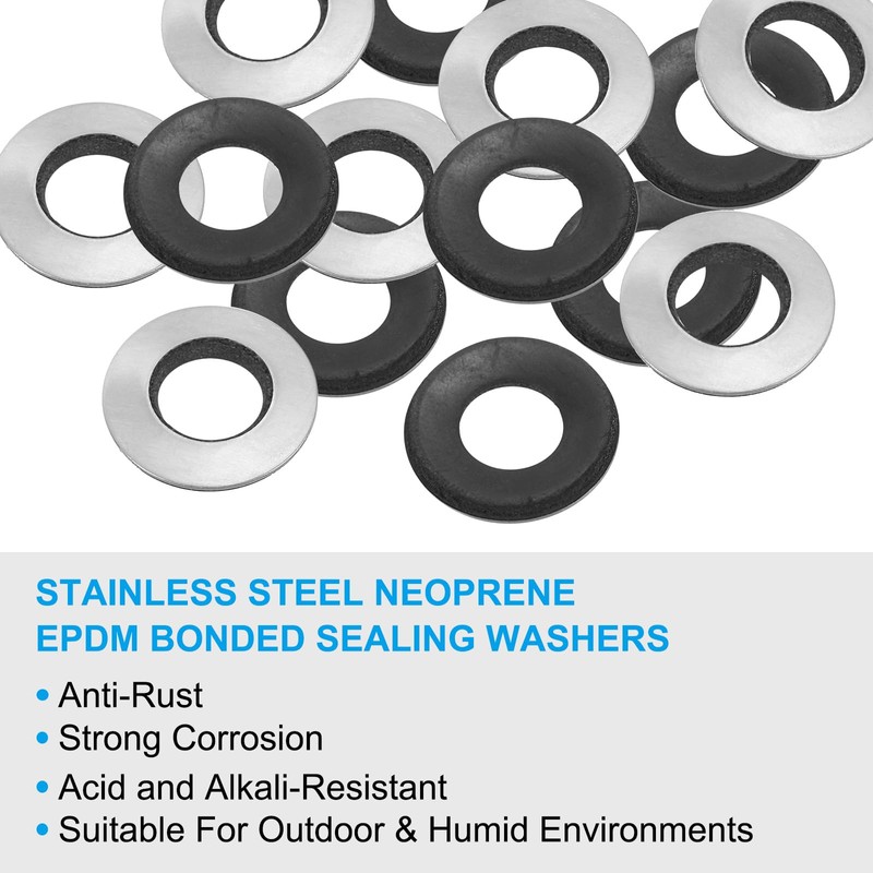 PATIKIL 304 Stainless Steel EPDM Bonded Sealing Washers, 30 Pieces