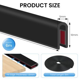 Flintronic Kantenschutz Blech, 6m x 1.5mm Fassungsprofil Selbstklebend, U-Form Gummi Kantenschutzprofil Aus EPDM, Bleche Kederband für Autotüren, Türen, Fenster, Metallplatten, Glasplatten-Schwarz